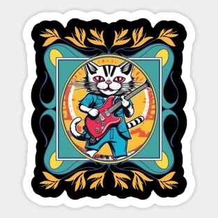 Cat playing guitar (cartoon) Sticker